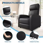 39.8 Poltrona Reclinabile per Adulti, Recliner Regolabile in Pelle PU con Schienale Alto, Tasca Laterale, Seduta Imbottita per Soggiorno e Home Theater