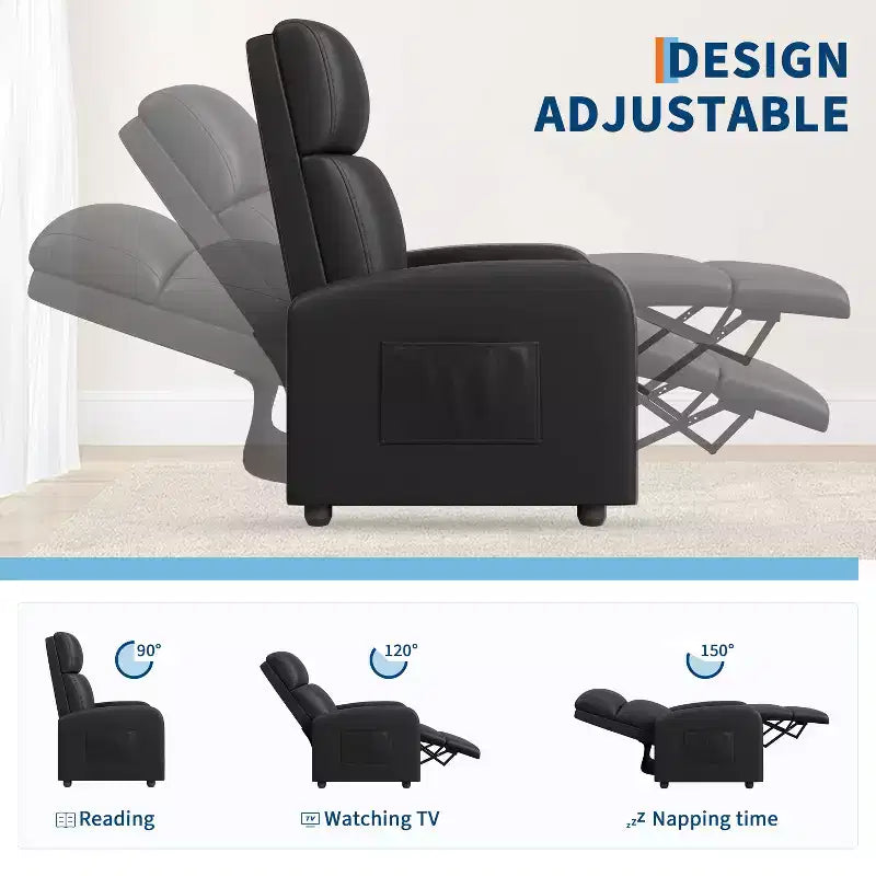 39.8 Poltrona Reclinabile per Adulti, Recliner Regolabile in Pelle PU con Schienale Alto, Tasca Laterale, Seduta Imbottita per Soggiorno e Home Theater