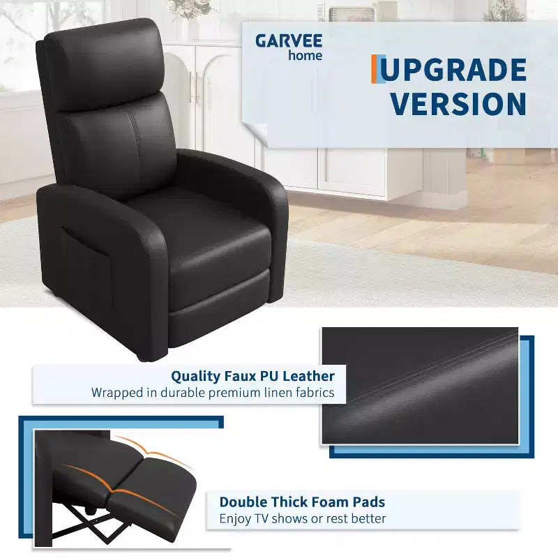 39.8 Poltrona Reclinabile per Adulti, Recliner Regolabile in Pelle PU con Schienale Alto, Tasca Laterale, Seduta Imbottita per Soggiorno e Home Theater