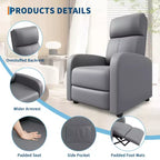 39.8 Poltrona Reclinabile per Adulti, Recliner Regolabile in Pelle PU con Schienale Alto, Tasca Laterale, Seduta Imbottita per Soggiorno e Home Theater