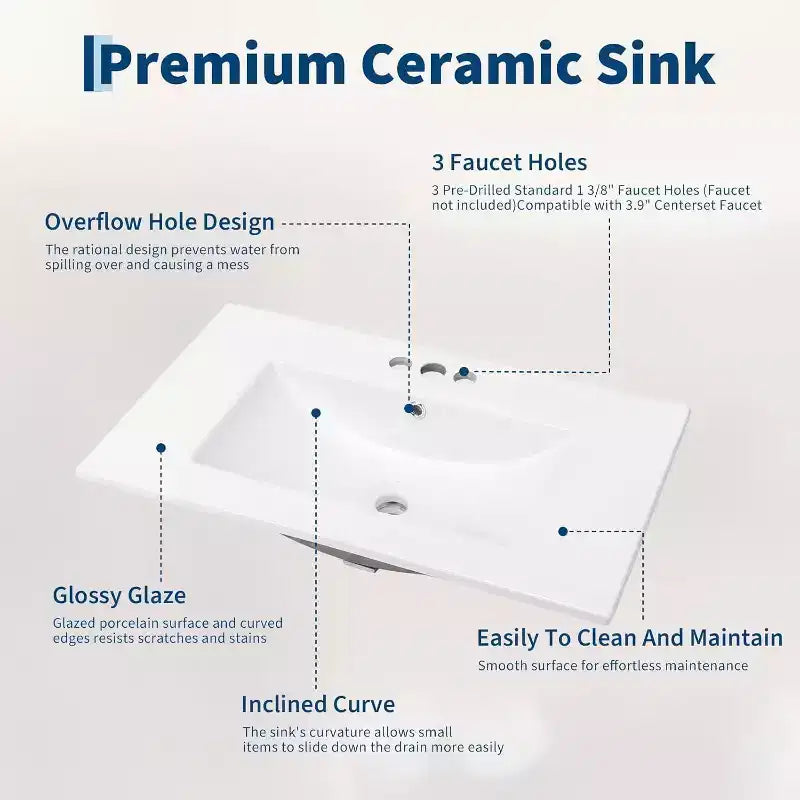 36 Mobile Bagno Rustico con Lavabo Mobiletto da Bagno a Terra in Noce con 2 Cassetti, Ripiano Aperto e Maniglie, Facile da Montare