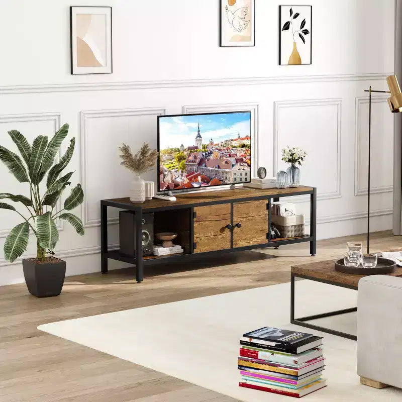 Mobile TV in Legno per TV da 65 Pollici, Centro Intrattenimento con Spazio di Archiviazione Adatto a TV fino a 75 Pollici