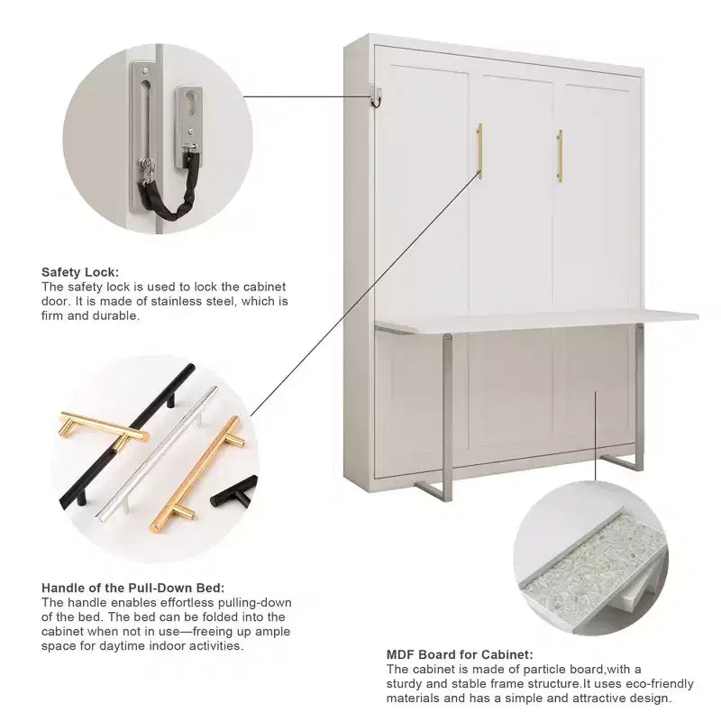 GDFStudio Winslow Letto a scomparsa moderno in legno con scrivania integrata e gambe automatiche