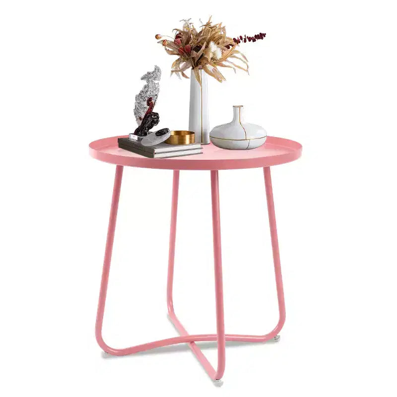 AEELLEEA Modern Round Outdoor Side Table  Small Metal Coffee & Snack Table for Living Room, Bedroom, Patio, Yard, Porch, Balcony (Pink)