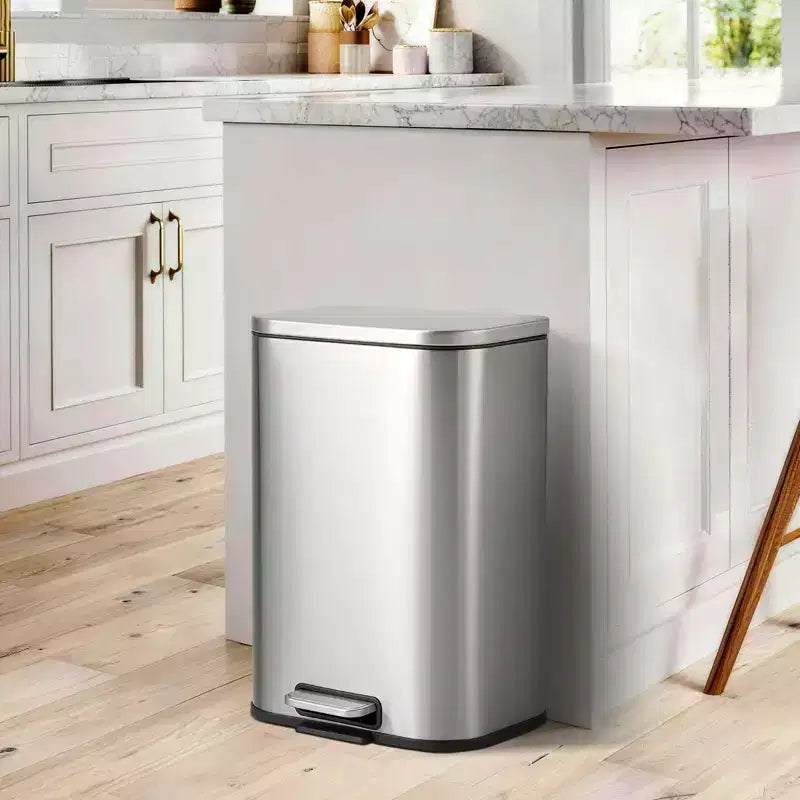 Pattumiera in Acciaio Inox - Anti-Impronta, Coperchio a Chiusura Ammortizzata, Secchio Interno Rimovibile, Contenitore a Pedale Salvaspazio - per Cucina, Ufficio, Bagno