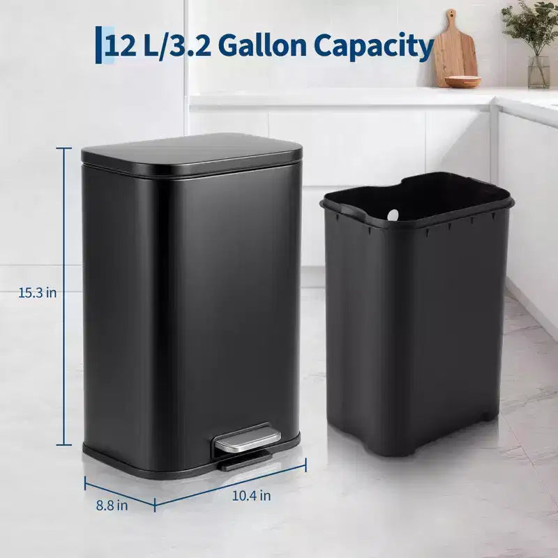 Pattumiera in Acciaio Inox - Anti-Impronta, Coperchio a Chiusura Ammortizzata, Secchio Interno Rimovibile, Contenitore a Pedale Salvaspazio - per Cucina, Ufficio, Bagno