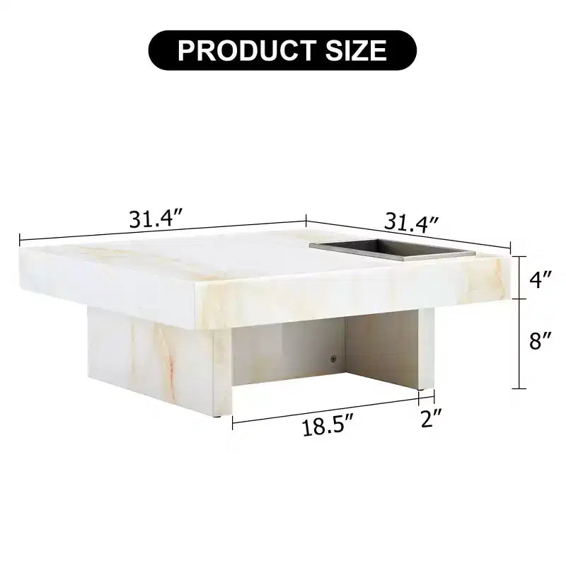 31.4 Tavolino da caffè in MDF effetto marmo, moderno, pratico, elegante, quadrato, per soggiorno