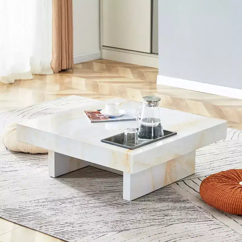 31.4 Tavolino da caffè in MDF effetto marmo, moderno, pratico, elegante, quadrato, per soggiorno