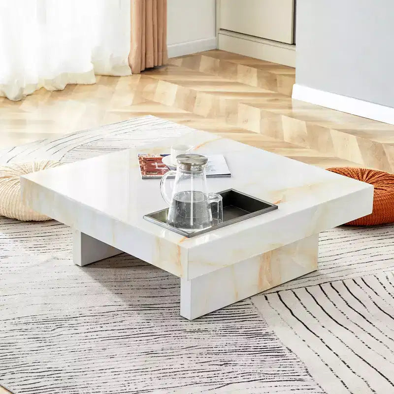 31.4 Tavolino da caffè in MDF effetto marmo, moderno, pratico, elegante, quadrato, per soggiorno