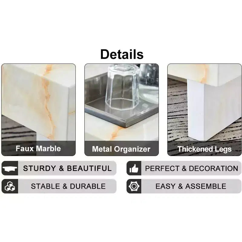 31.4 Tavolino da caffè in MDF effetto marmo, moderno, pratico, elegante, quadrato, per soggiorno