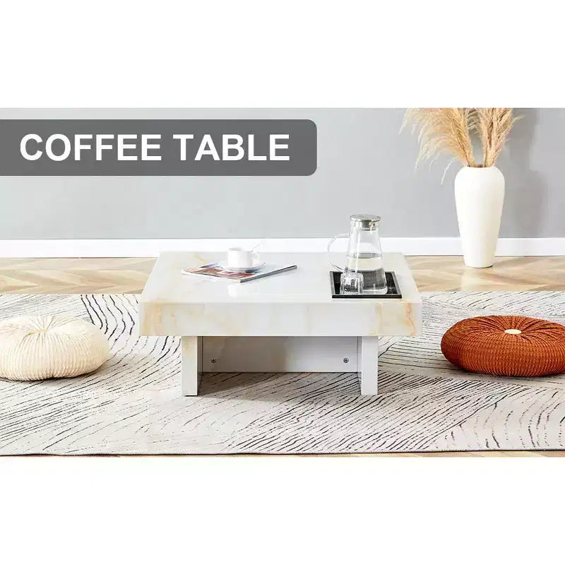 31.4 Tavolino da caffè in MDF effetto marmo, moderno, pratico, elegante, quadrato, per soggiorno