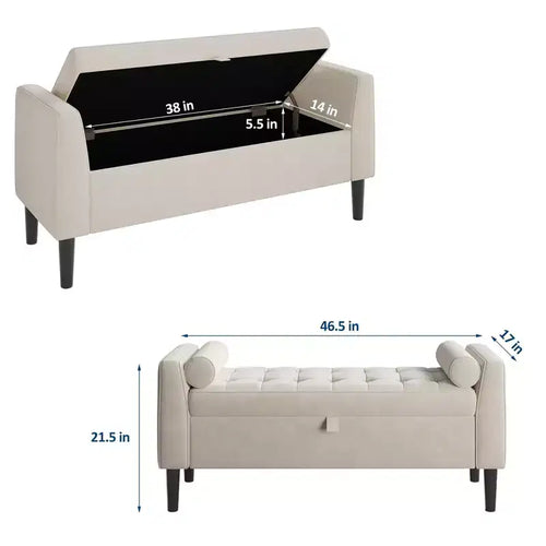 Panca Pouf Contenitore trapuntata a bottone da 118 cm con braccioli arrotolati e rivetti vintage, panchetta da fondo letto imbottita e porta scarpe per camera da letto e ingresso