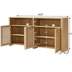 JVNOXK Credenza in rattan di metà secolo da 63 pollici con contenitore, mobile TV e coffee bar color naturale, per il soggiorno