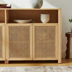 JVNOXK Credenza in rattan di metà secolo da 63 pollici con contenitore, mobile TV e coffee bar color naturale, per il soggiorno