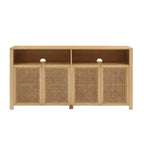 JVNOXK Credenza in rattan di metà secolo da 63 pollici con contenitore, mobile TV e coffee bar color naturale, per il soggiorno