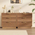 Comodino con 3 cassetti scanalati in legno, 60 cm di larghezza, stile moderno di metà secolo, comodino con contenitore, tavolino laterale con maniglie in metallo per camera da letto e soggiorno