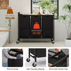 Portabiancheria con Ruote e Sacchi Rimovibili, Carrello Portabiancheria a 3 Scomparti con Ripiano per Camera da Letto Bagno Dormitorio, Cesto Portabiancheria Salvaspazio