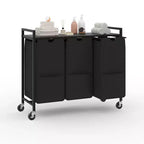 Portabiancheria con Ruote e Sacchi Rimovibili, Carrello Portabiancheria a 3 Scomparti con Ripiano per Camera da Letto Bagno Dormitorio, Cesto Portabiancheria Salvaspazio