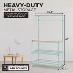 Design Ideas MeshWorks Scaffale in metallo multiuso con ripiani in legno per garage e cucina, 35,4 x 17,7 x 63, bianco