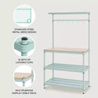 Design Ideas MeshWorks Scaffale in metallo multiuso con ripiani in legno per garage e cucina, 35,4 x 17,7 x 63, bianco
