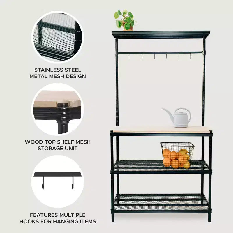 Design Ideas MeshWorks Scaffale in metallo multiuso con ripiani in legno per garage e cucina, 35,4 x 17,7 x 63, bianco