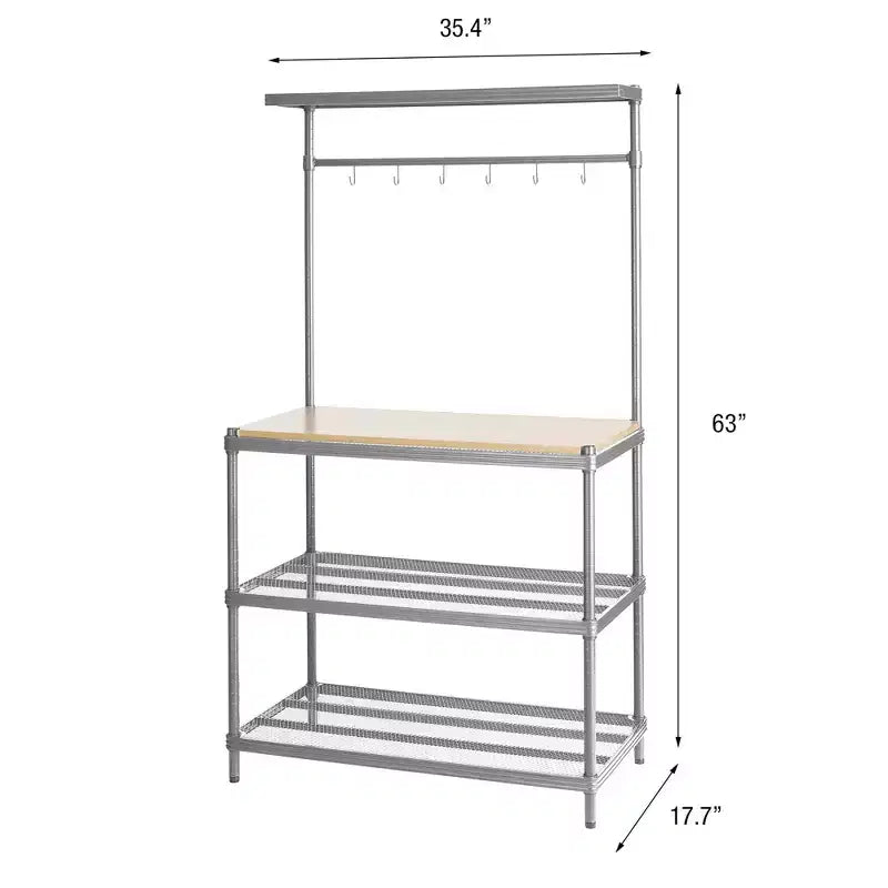 Design Ideas MeshWorks Scaffale in metallo multiuso con ripiani in legno per garage e cucina, 35,4 x 17,7 x 63, bianco