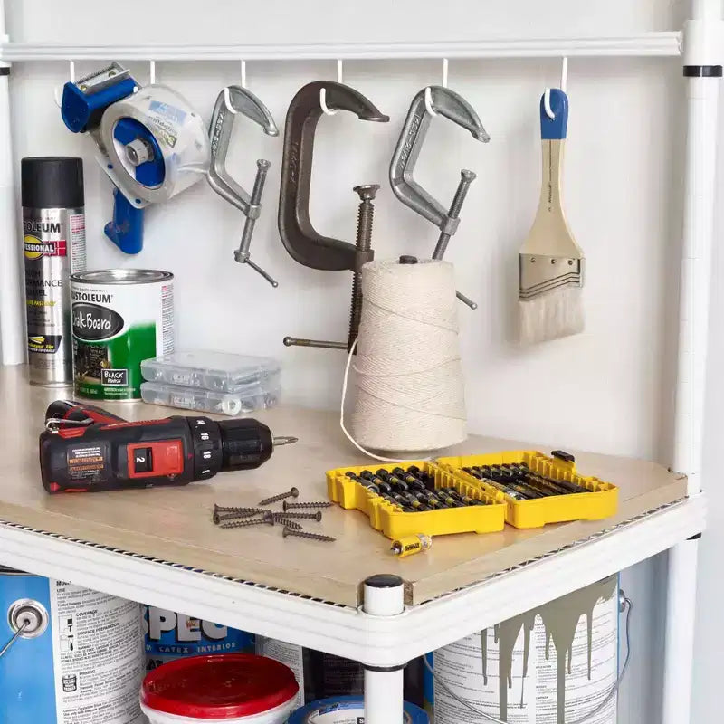 Design Ideas MeshWorks Scaffale in metallo multiuso con ripiani in legno per garage e cucina, 35,4 x 17,7 x 63, bianco