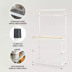 Design Ideas MeshWorks Scaffale in metallo multiuso con ripiani in legno per garage e cucina, 35,4 x 17,7 x 63, bianco