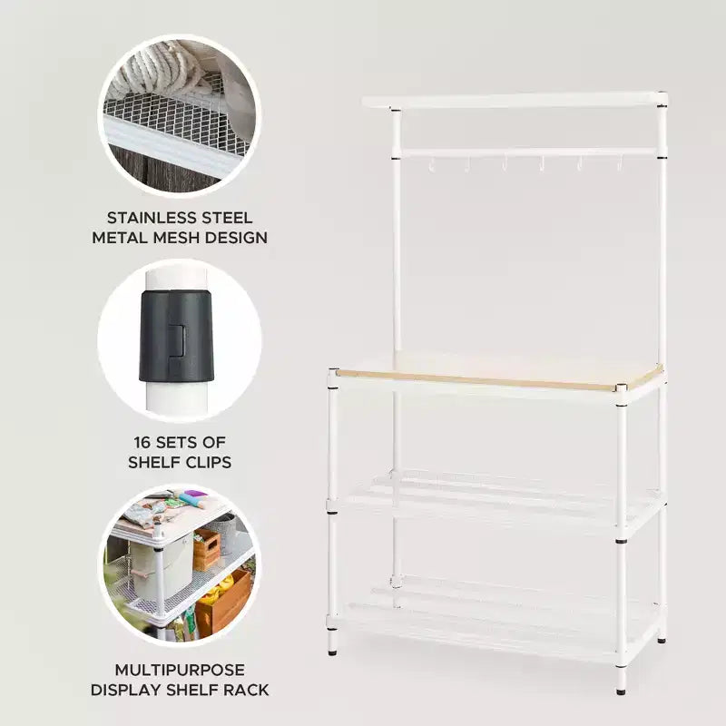 Design Ideas MeshWorks Scaffale in metallo multiuso con ripiani in legno per garage e cucina, 35,4 x 17,7 x 63, bianco