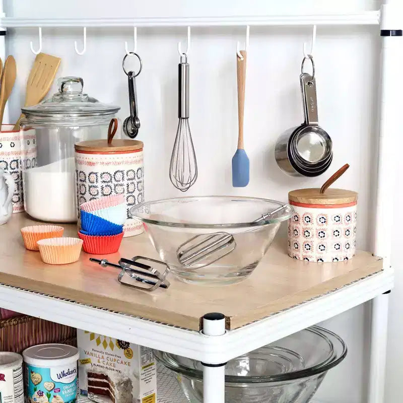 Design Ideas MeshWorks Scaffale in metallo multiuso con ripiani in legno per garage e cucina, 35,4 x 17,7 x 63, bianco
