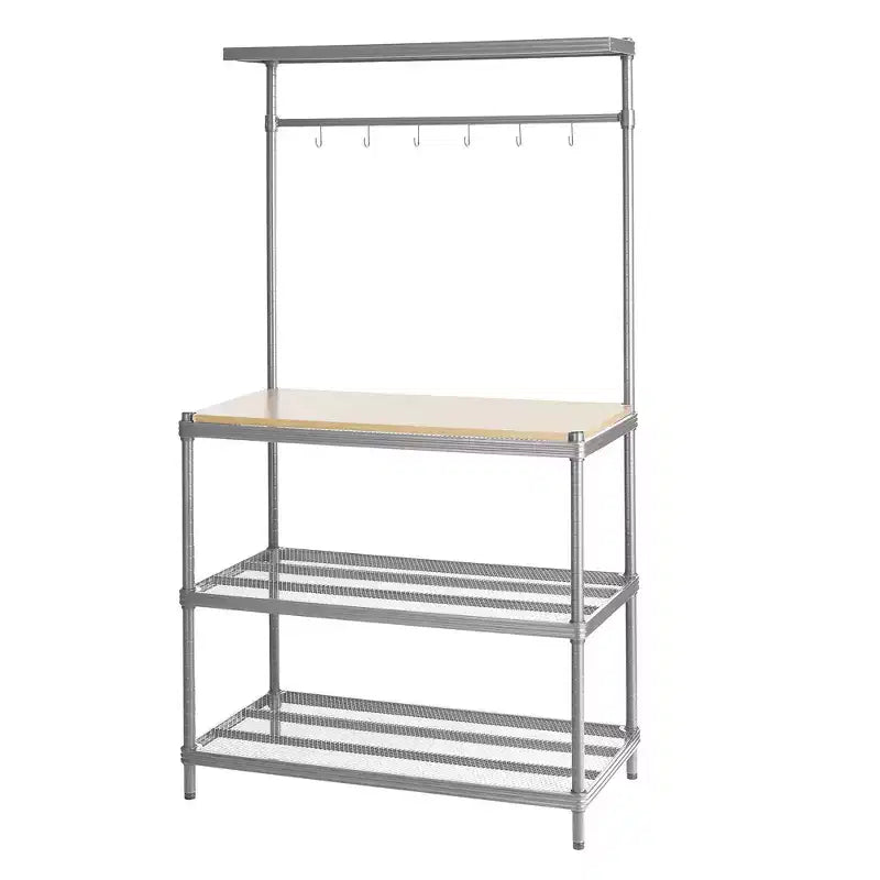 Design Ideas MeshWorks Scaffale in metallo multiuso con ripiani in legno per garage e cucina, 35,4 x 17,7 x 63, bianco
