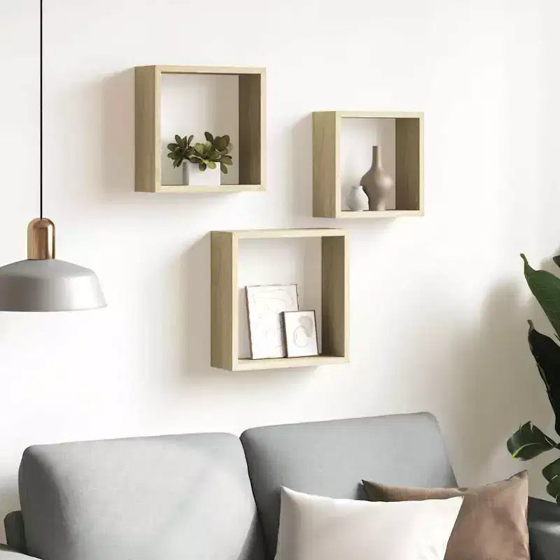 vidaXL Set 3 Scaffali Cubici a Muro Rovere Sonoma MDF Grande, Medio, Piccolo