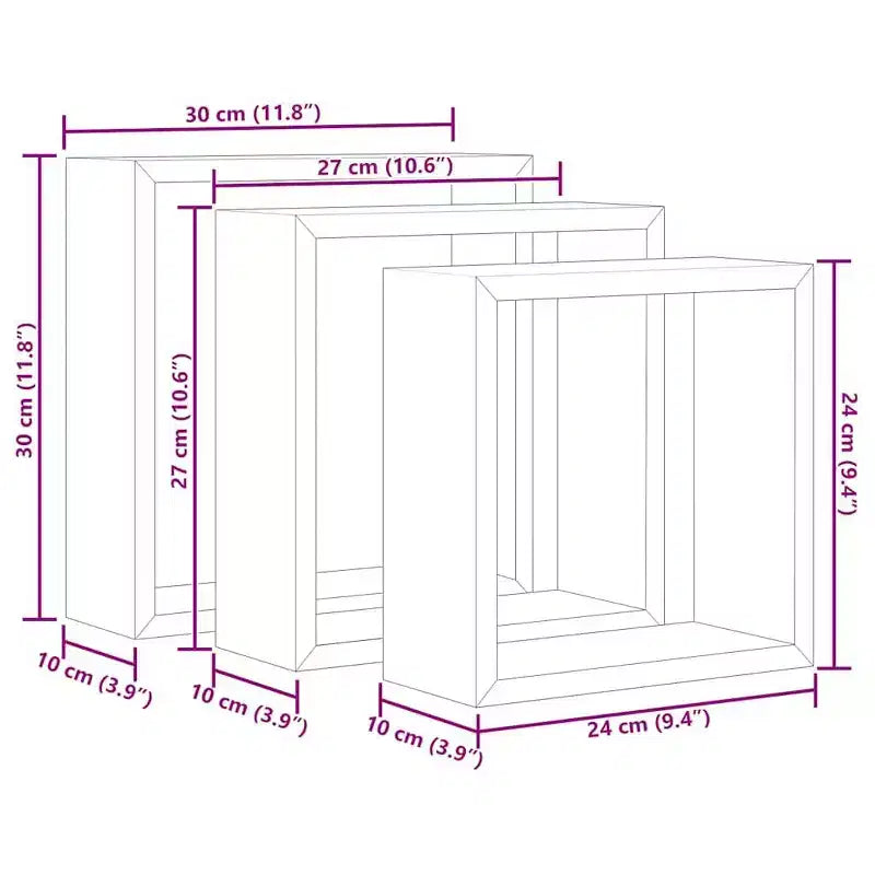 vidaXL Set 3 Scaffali Cubici a Muro Rovere Sonoma MDF Grande, Medio, Piccolo