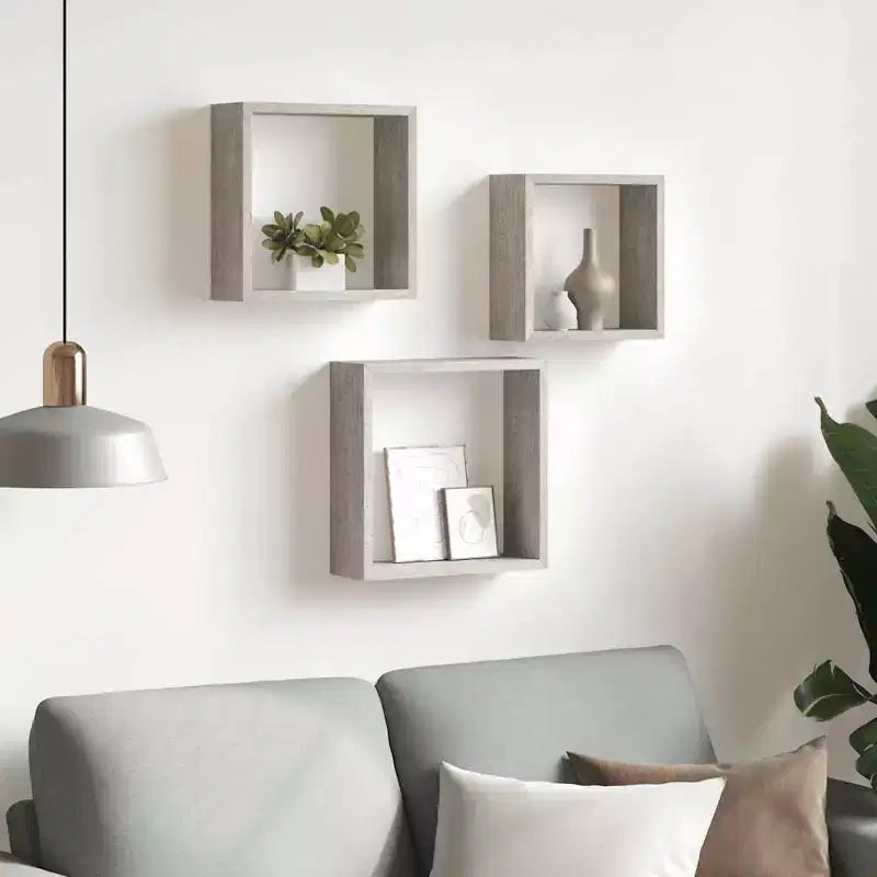 vidaXL Set 3 Scaffali Cubici a Muro Rovere Sonoma MDF Grande, Medio, Piccolo