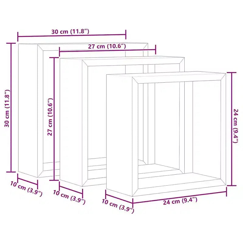 vidaXL Set 3 Scaffali Cubici a Muro Rovere Sonoma MDF Grande, Medio, Piccolo