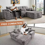 MooxvMoo 107.5 Divano componibile modulare, divano a L senza struttura con chaise longue e cuscini decorativi per soggiorno, grigio