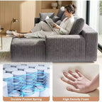 MooxvMoo 107.5 Divano componibile modulare, divano a L senza struttura con chaise longue e cuscini decorativi per soggiorno, grigio