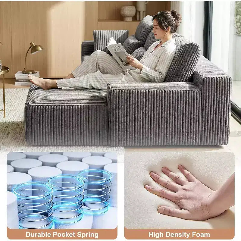 MooxvMoo 107.5 Divano componibile modulare, divano a L senza struttura con chaise longue e cuscini decorativi per soggiorno, grigio