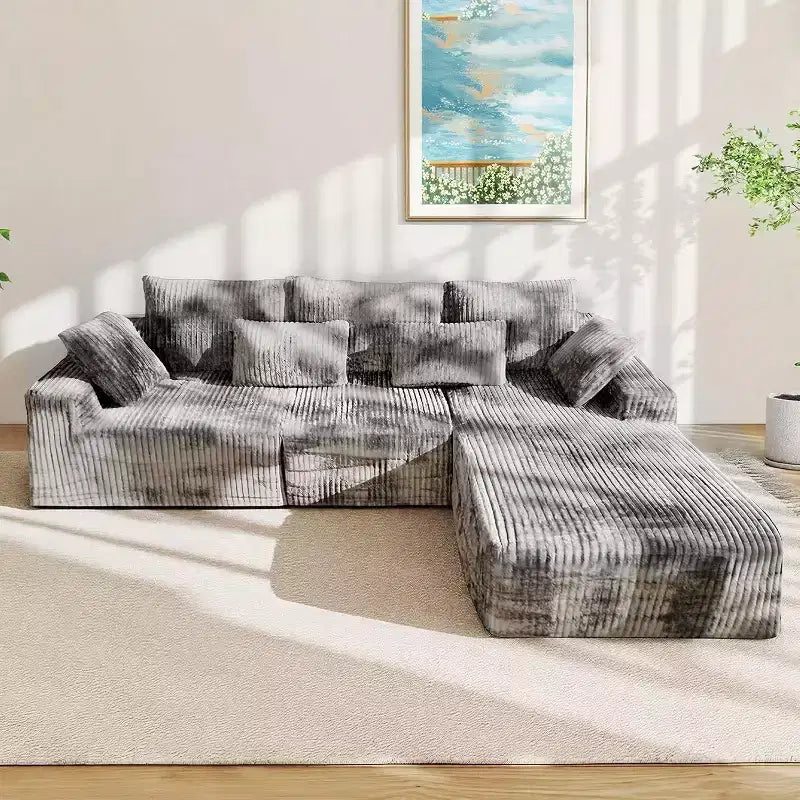 MooxvMoo 107.5 Divano componibile modulare, divano a L senza struttura con chaise longue e cuscini decorativi per soggiorno, grigio