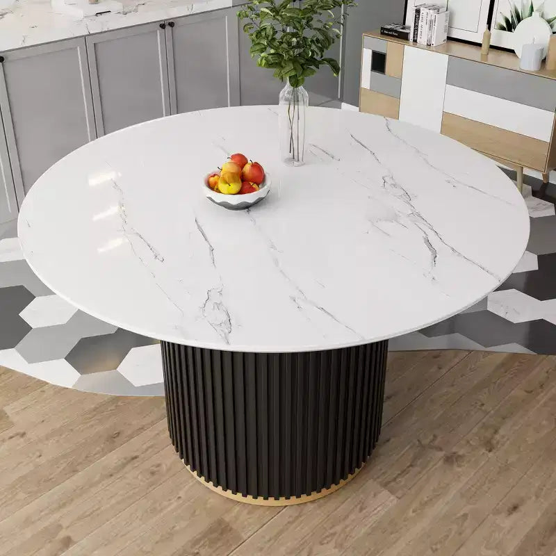 Tavolo da pranzo rotondo moderno GDFStudio Chloe da 46 pollici in finto marmo