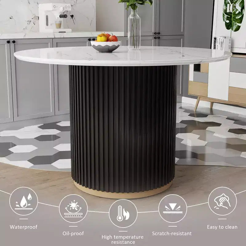 Tavolo da pranzo rotondo moderno GDFStudio Chloe da 46 pollici in finto marmo