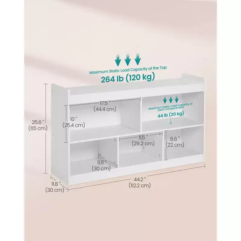 SONGMICS Scaffale Porta Giocattoli per Bambini, Scaffale Montessori con 5 Scomparti Aperti, per Stanza dei Bambini, Sala Giochi, 30 x 112,2 x 65 cm