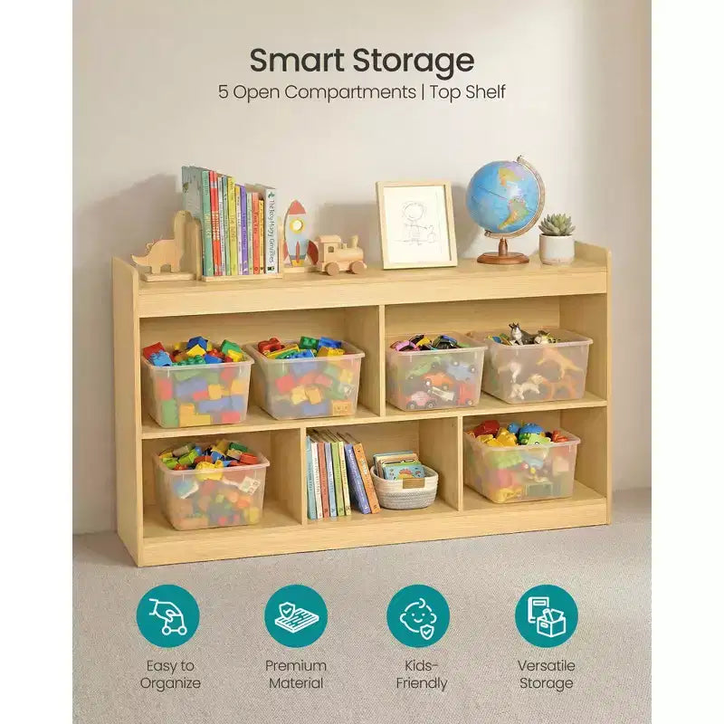 SONGMICS Scaffale Porta Giocattoli per Bambini, Scaffale Montessori con 5 Scomparti Aperti, per Stanza dei Bambini, Sala Giochi, 30 x 112,2 x 65 cm
