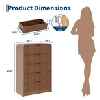 Cassettiera Alta a 5 Cassetti Scanalati con Bordi Arrotondati, Comò Moderno in Legno di Noce, Mobile Contenitore Autoportante per Camera da Letto e Soggiorno