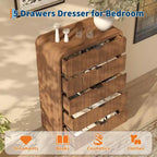 Cassettiera Alta a 5 Cassetti Scanalati con Bordi Arrotondati, Comò Moderno in Legno di Noce, Mobile Contenitore Autoportante per Camera da Letto e Soggiorno