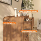 Cassettiera Alta a 5 Cassetti Scanalati con Bordi Arrotondati, Comò Moderno in Legno di Noce, Mobile Contenitore Autoportante per Camera da Letto e Soggiorno