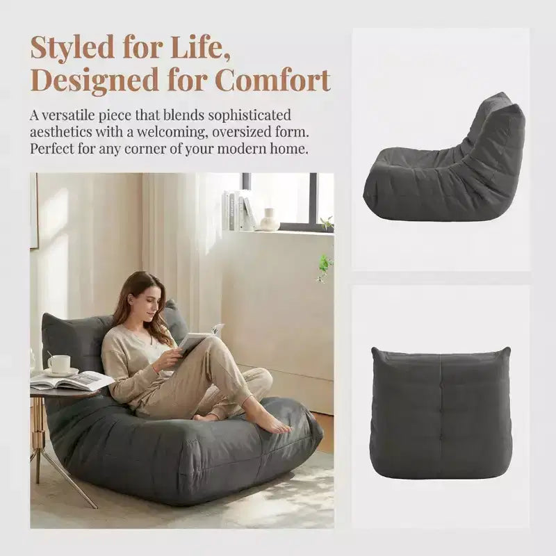 Poltrona a sacco gigante Divano pigro da terra, Divano Fireside in memory foam per adulti, Poltrona a sacco grande senza braccioli in ecopelle per soggiorno, camera da letto, dormitorio, ufficio