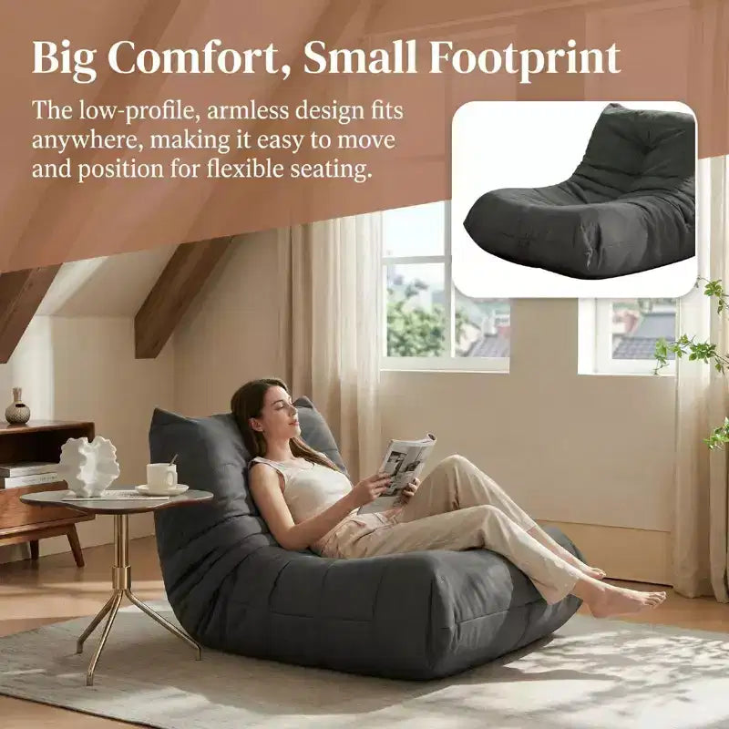 Poltrona a sacco gigante Divano pigro da terra, Divano Fireside in memory foam per adulti, Poltrona a sacco grande senza braccioli in ecopelle per soggiorno, camera da letto, dormitorio, ufficio