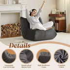 Poltrona a sacco gigante Divano pigro da terra, Divano Fireside in memory foam per adulti, Poltrona a sacco grande senza braccioli in ecopelle per soggiorno, camera da letto, dormitorio, ufficio