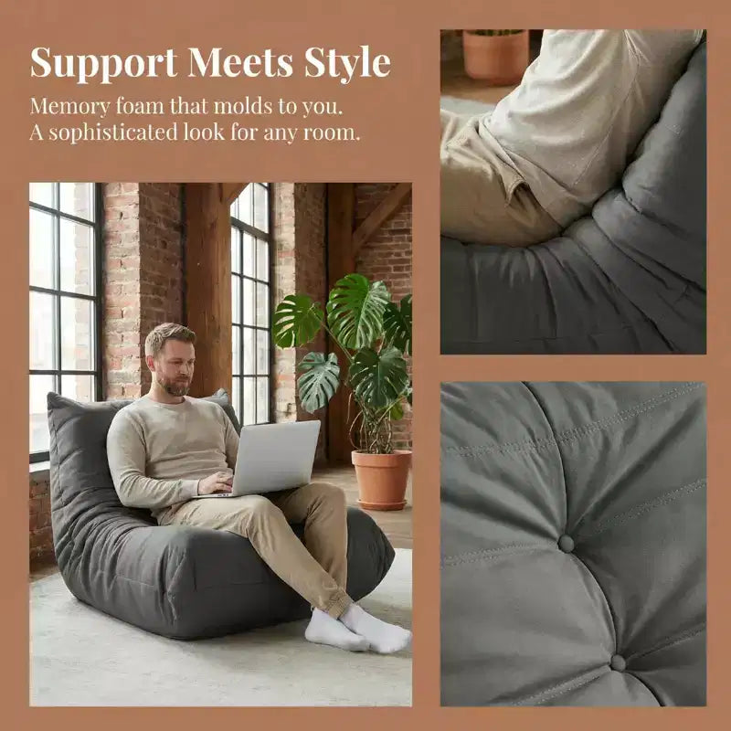 Poltrona a sacco gigante Divano pigro da terra, Divano Fireside in memory foam per adulti, Poltrona a sacco grande senza braccioli in ecopelle per soggiorno, camera da letto, dormitorio, ufficio